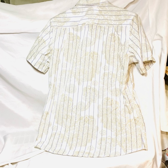 Men’s SzSmall “CARBON” white/gold paisley print/blue pin stripe button down tee - Picture 5 of 5